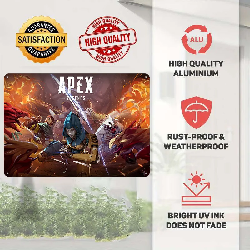 Apex Legends Game Cover Art Personalized 3D Textured Metal Poster Wall Art Vintage Tin Signs for Living Room Decoration Items