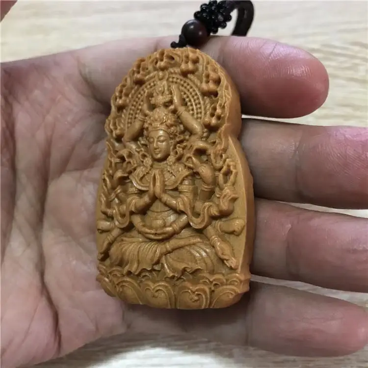 Natural Sandalwood Thousand-hand Guanyin Pendant Belongs Patron Saint of The God Wooden Buddha Plaque Bodhisattva Lucky Necklace