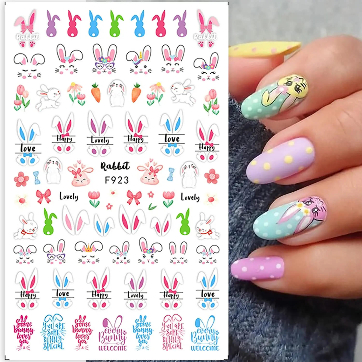 

8 Sheets Nail Art Stickers Decals 3D Self Adhesive Nail Supplies, Rabbit Nail Designs Decorations, DIY Manicure Supplies