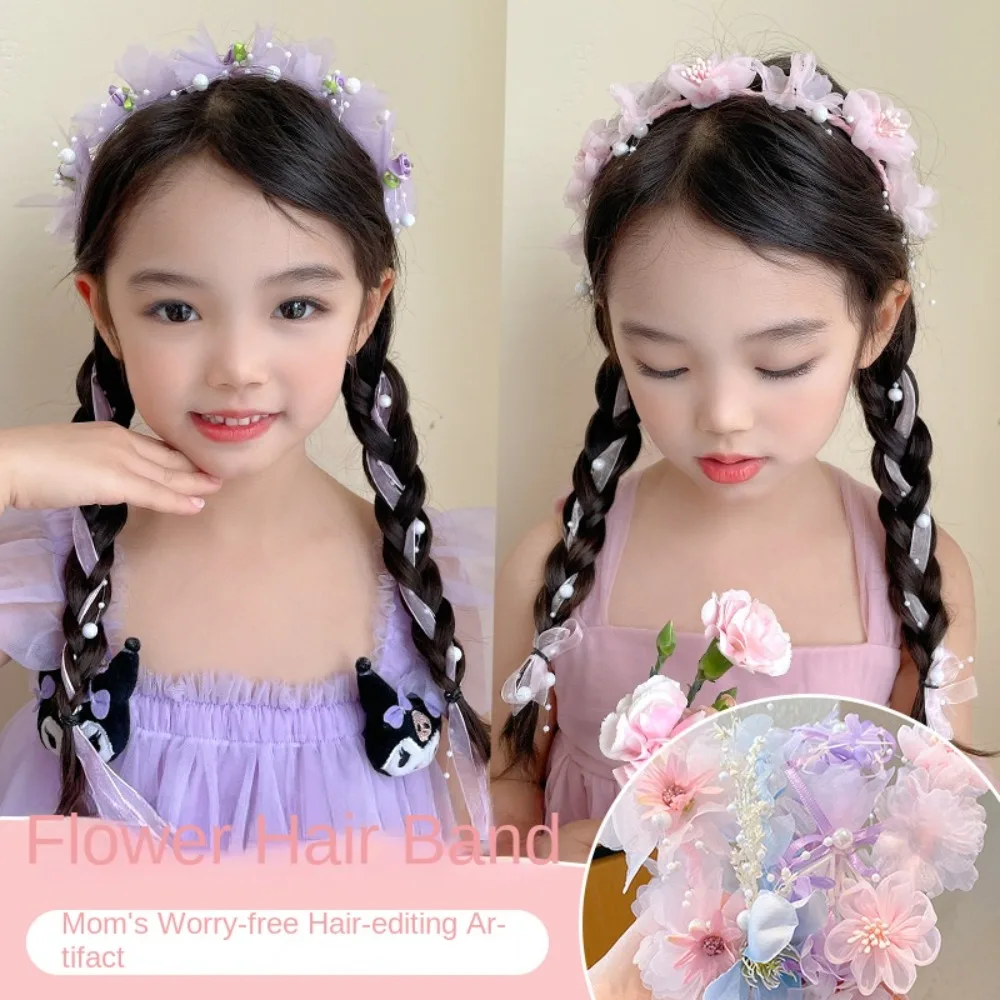 

Изысканная милая детская повязка на голову с цветком, цветочная гирлянда, элегантный головной убор ханьфу, обруч для волос, головной убор с цветочной короной, повязка для волос, вечерние