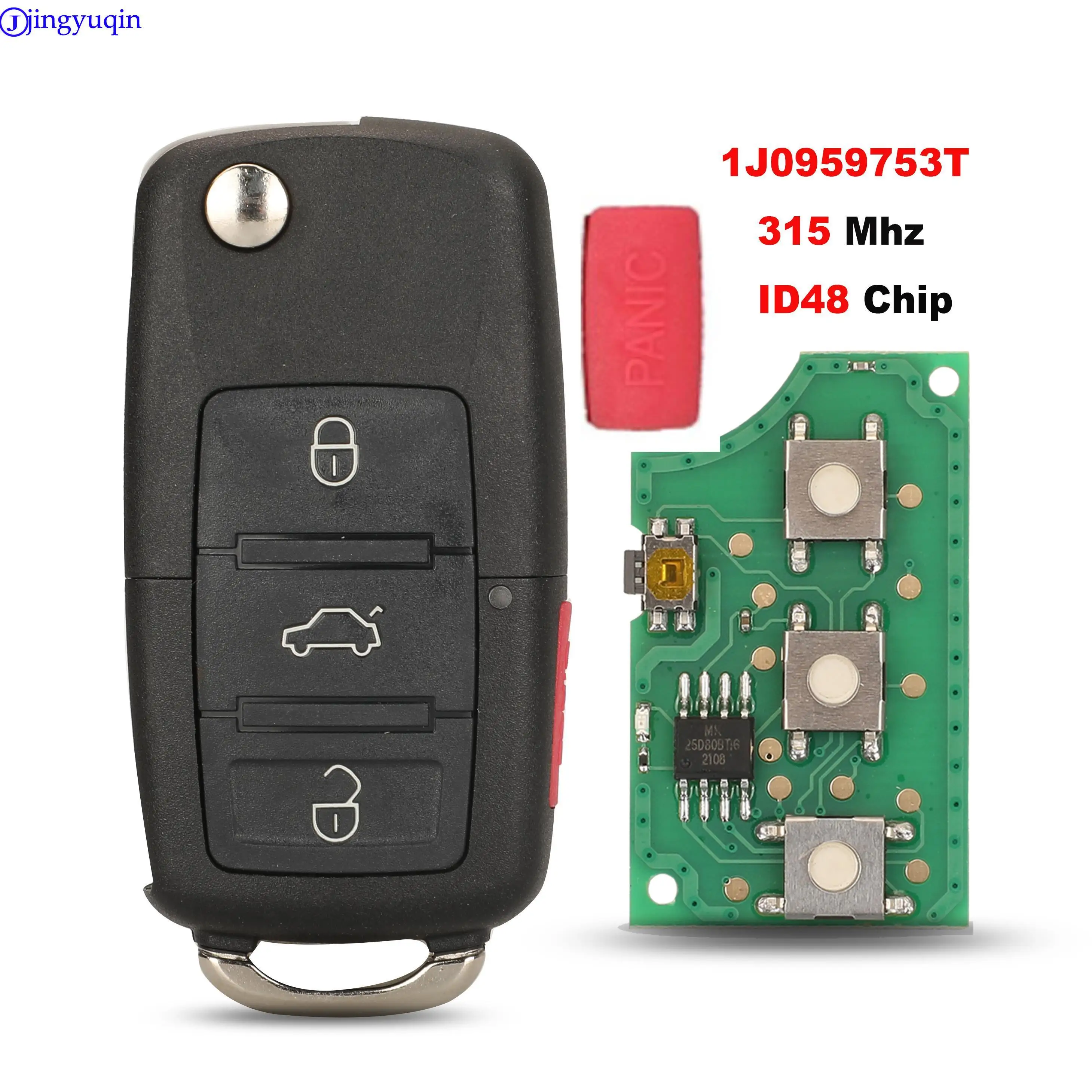 jingyuqin Zdalny kluczyk samochodowy do VW Volkswagen Beetle Golf Jetta GTI Passat Key FOB Transmitter Control 1J 0959753 T 315Mhz ID48