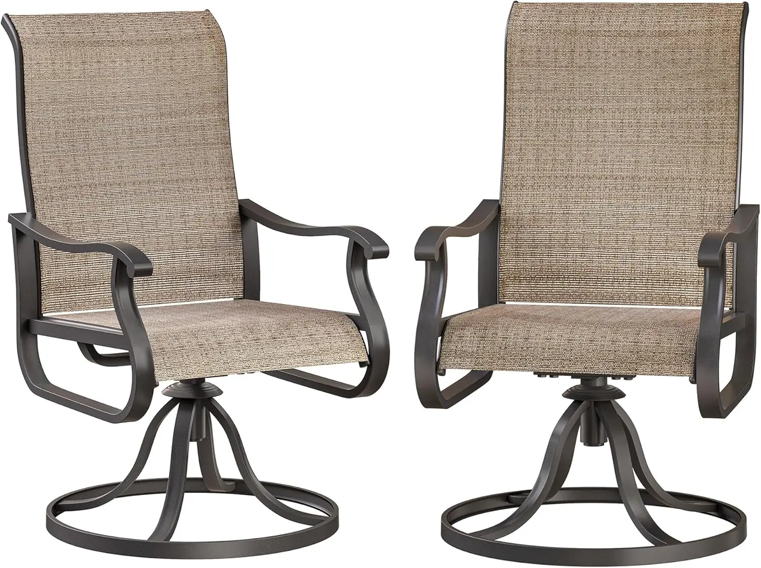 

Набор из двух поворотных стульев для патио, уличные обеденные стулья с высокой спинкой, всепогодные кресла-качалки для газона, веранды, сада, коричневые