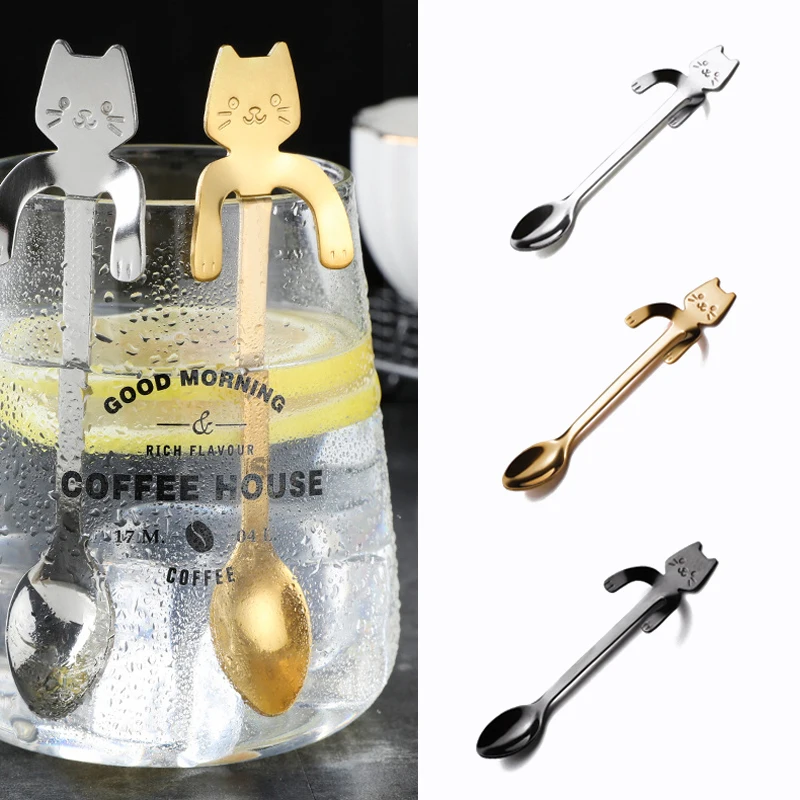 

2024 New 1Pcs Stainless Steel Creative Cat Shaped Coffee Spoon Teaspoon Children Spoon Cake Stirring Sugar Soup Dessert