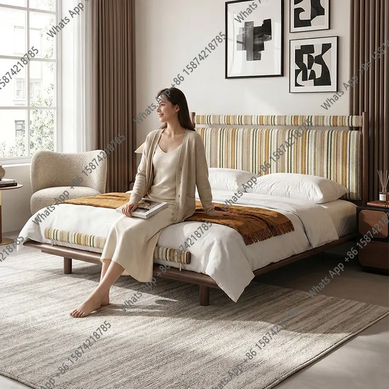 

Дизайнерская двуспальная кровать из массива дерева в средневековом стиле, с мягким тканевым покрытием, 1,8 метра, подвесная, для главной спальни