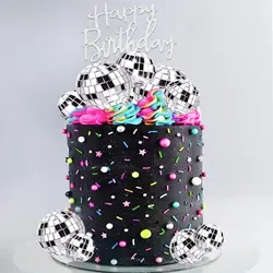 23 Pcs Disco Ball Cake Decoration,Mirror Ball Cake Topper 70s Themed Party  Disco Ball Ornaments for Christmas Tree Dance Music