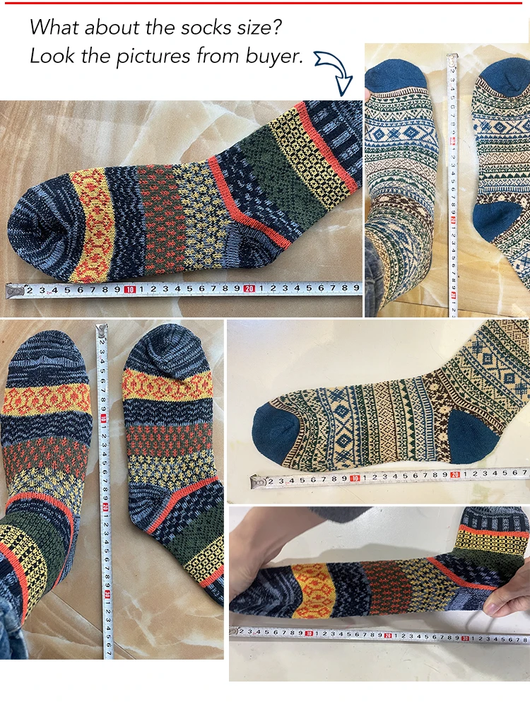 HSS Brand 5 Paar Winter-Herrensocken, dicke Schafwollsocken, warme Herrensocken im Retro-Stil, bunte modische Herrensocken für Schneestiefel – Detail 2