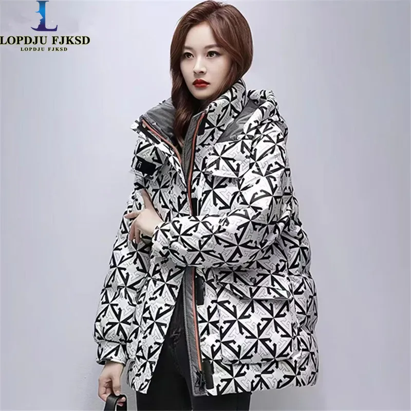 Cotton Coats for Women\'s,Print Jacket,Female Clothes,Hooded,Thick Warm,High Quality, Winter ,2024