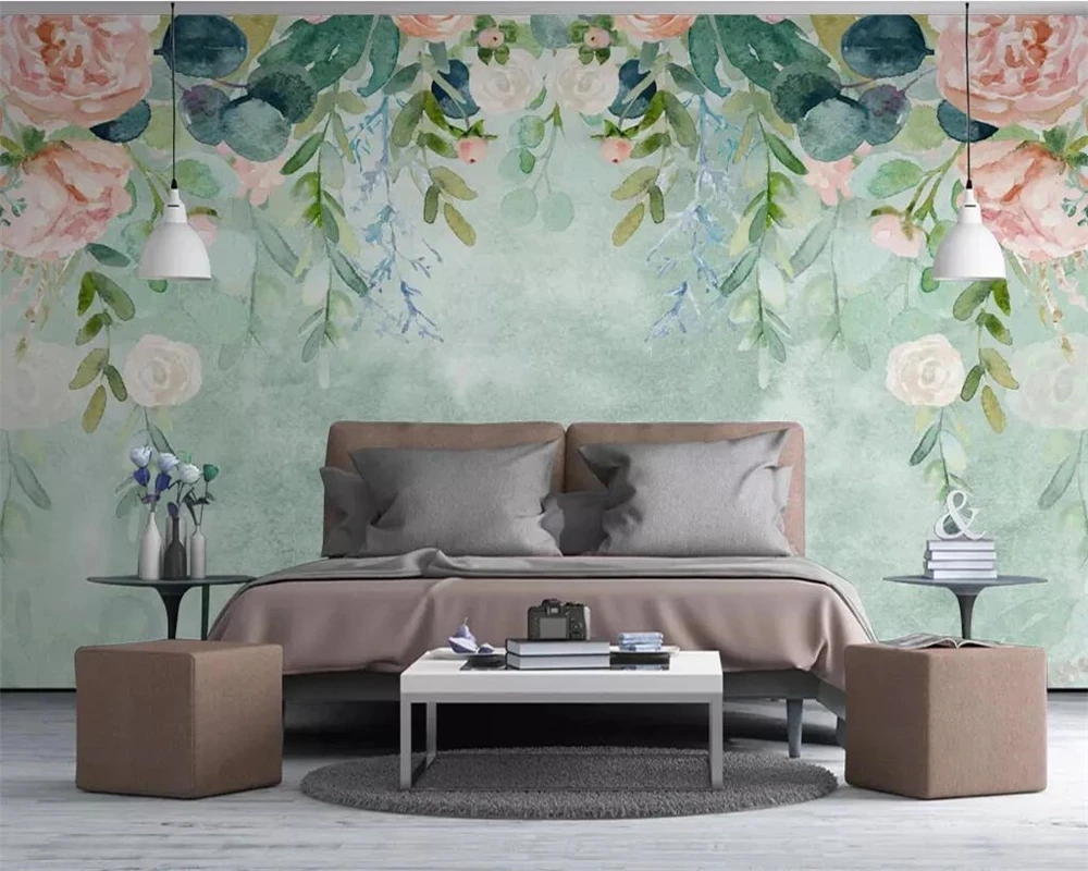 Custom 3D wallpaper Nordic small fresh watercolor cartoon flowers pastoral mural Living room TV background bedroom restaurant 8d