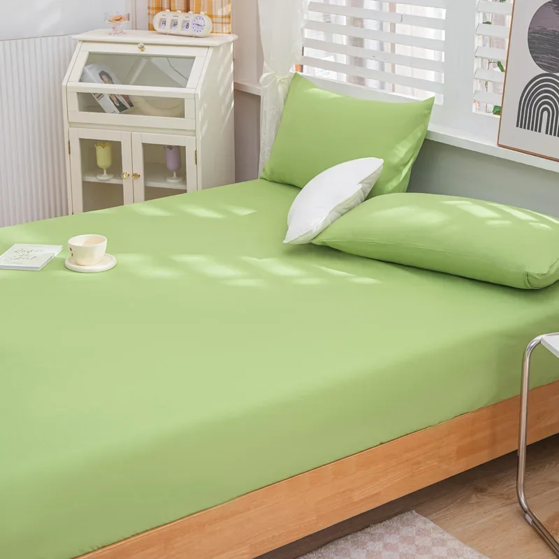 3pcs Fitted Sheet Microfiber Deep Pocket Bed Sheet Matcha Green Bedroom Bedding Sheets Set Solid Color Sheets with 2 Pillowcases