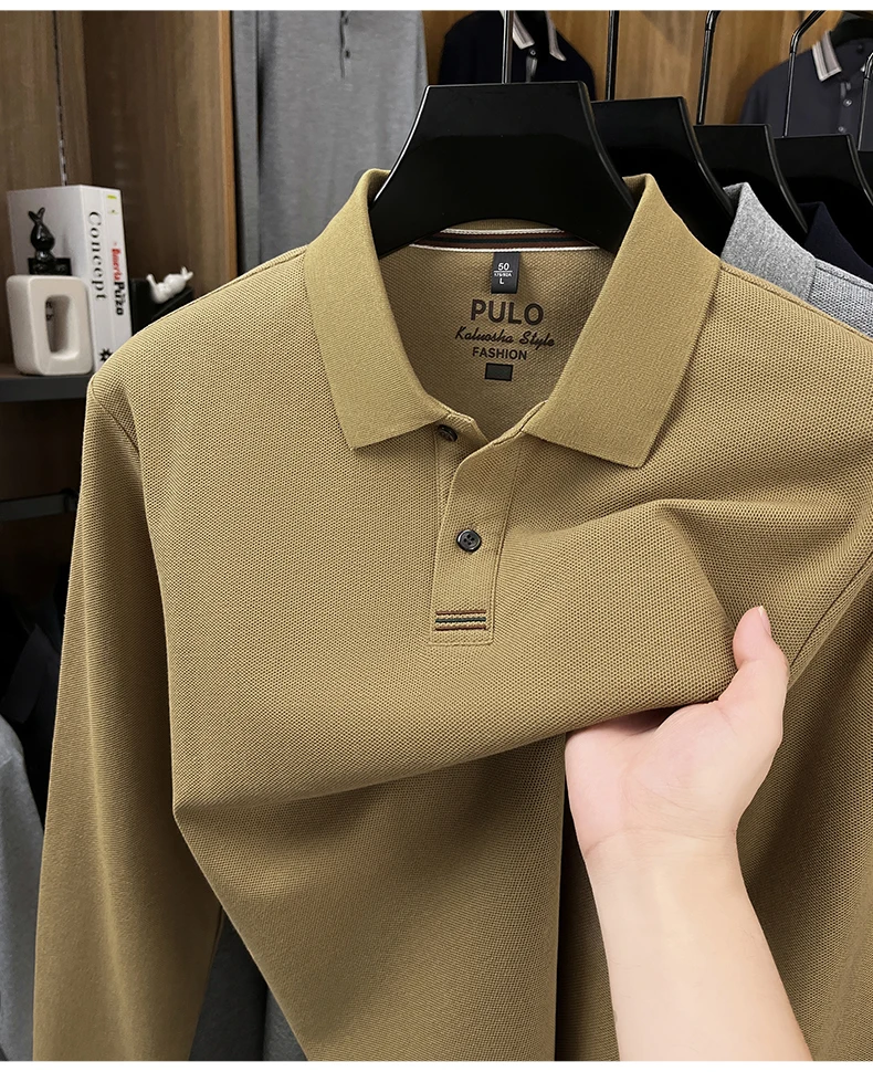 Hochwertiges Langarm-Poloshirt aus 100% Baumwolle für Herren, neue Luxus-Modemarke, Frühling/Herbst, luxuriöser Komfort, lässiges Business-T-Shirt. – Detail 26