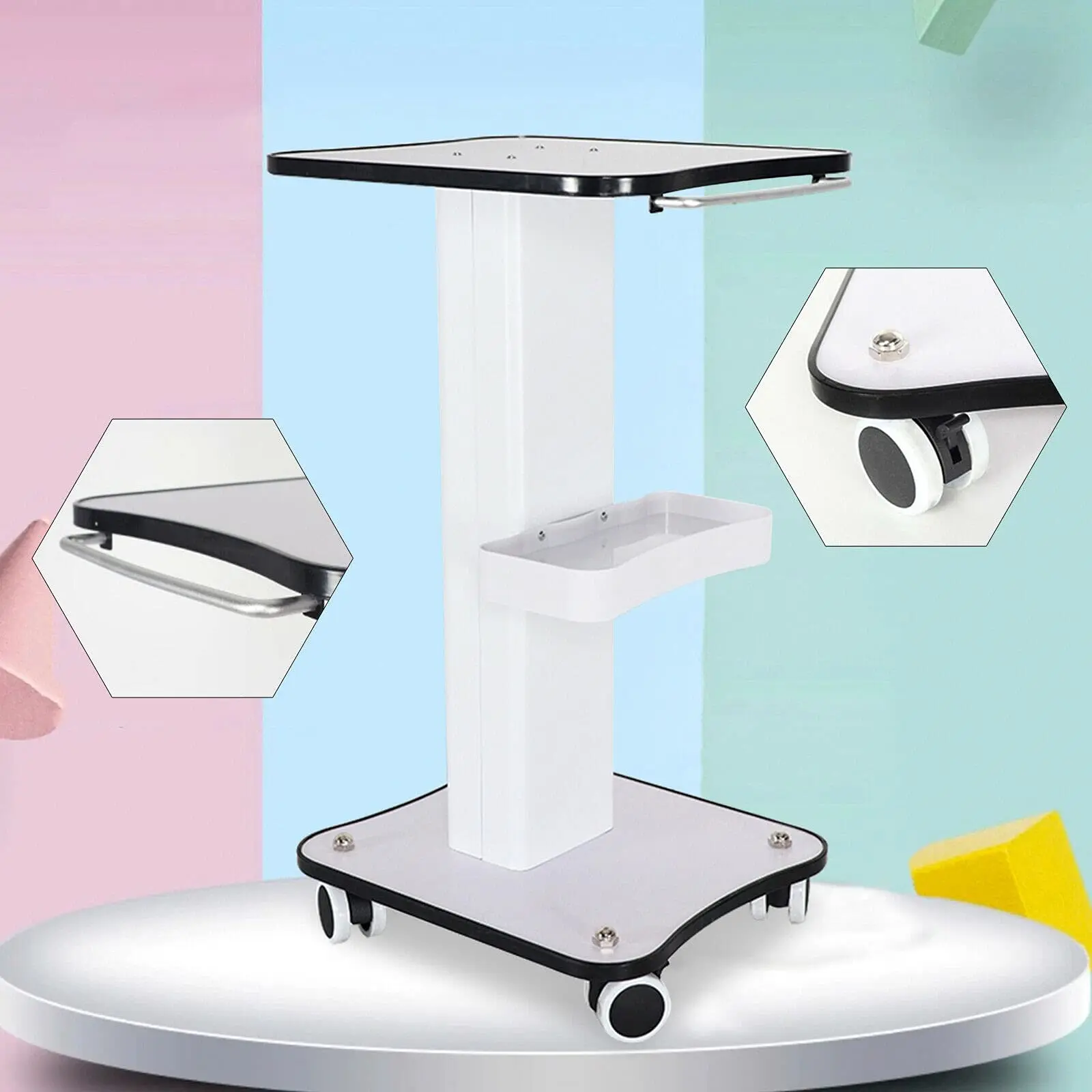 عربة ترولي الصالون - حامل عربة متنقل من الألومنيوم عربات دوارة طبية للتجويف بالموجات فوق الصوتية ورف سبا مانيكير آلة الترددات اللاسلكية