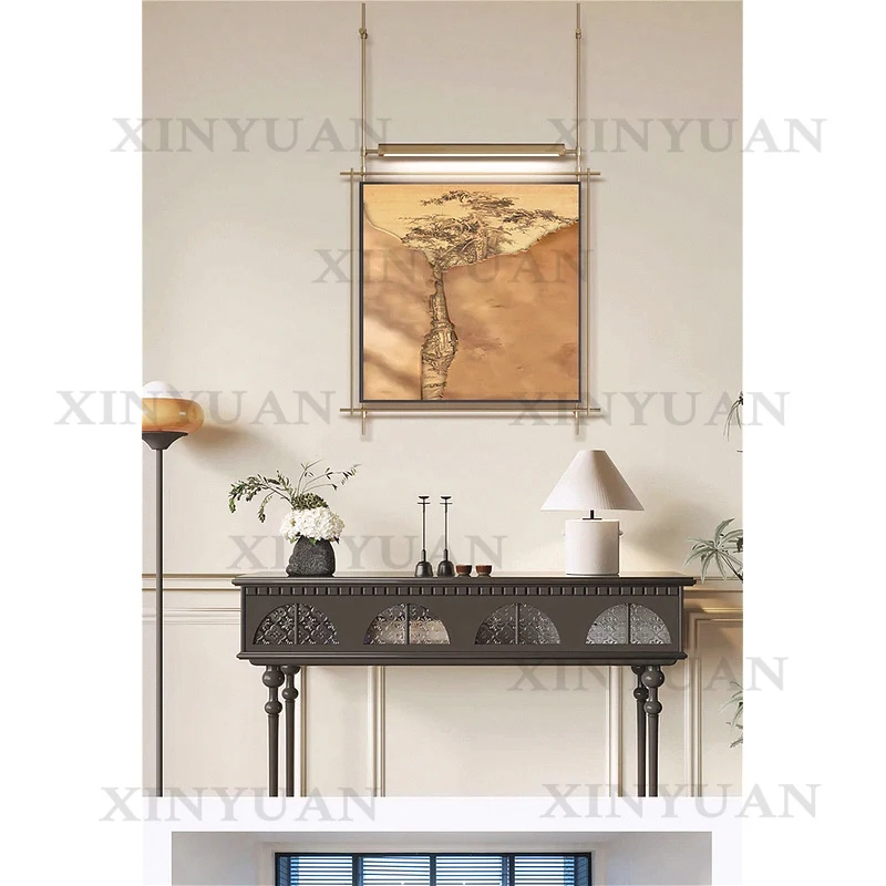 Hanging Entrance Decorative Lamp, Retro Antique Style with Metal Pole and Simple Decorative Painting Design