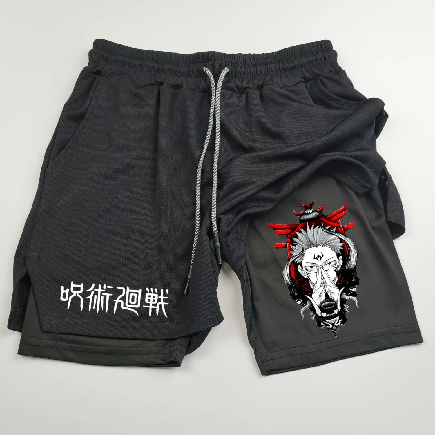 Jujutsu Kaisen Anime Graphic 2 in 1 Compression Shorts for Men Quick Dry Lightweight Gym Performance Shorts Athletic Activewear