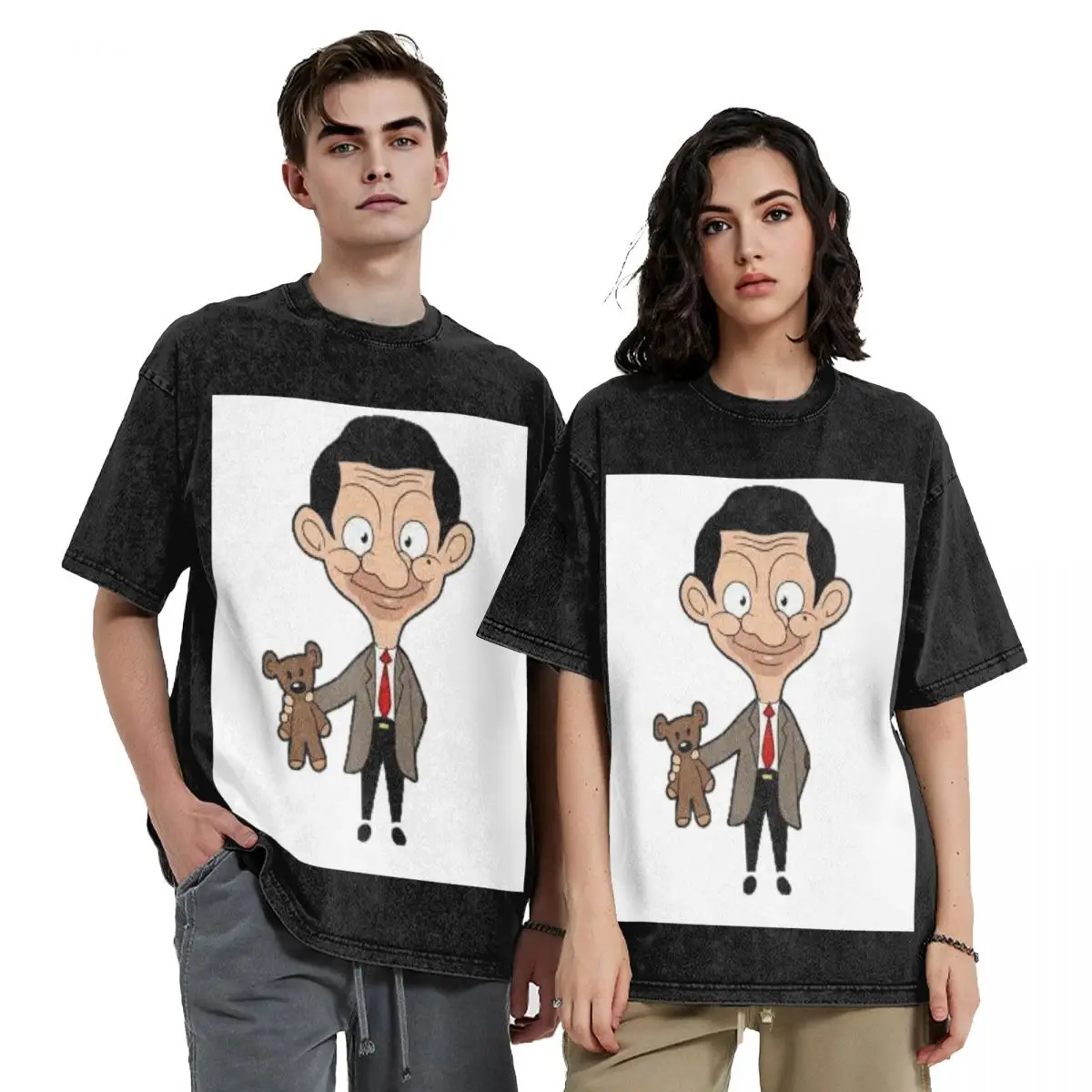 Mr Bean Cartoon Washed T Shirts Oversized Short Sleeve Hip Hop T-Shirt Streetwear Tops Tees for Men Women