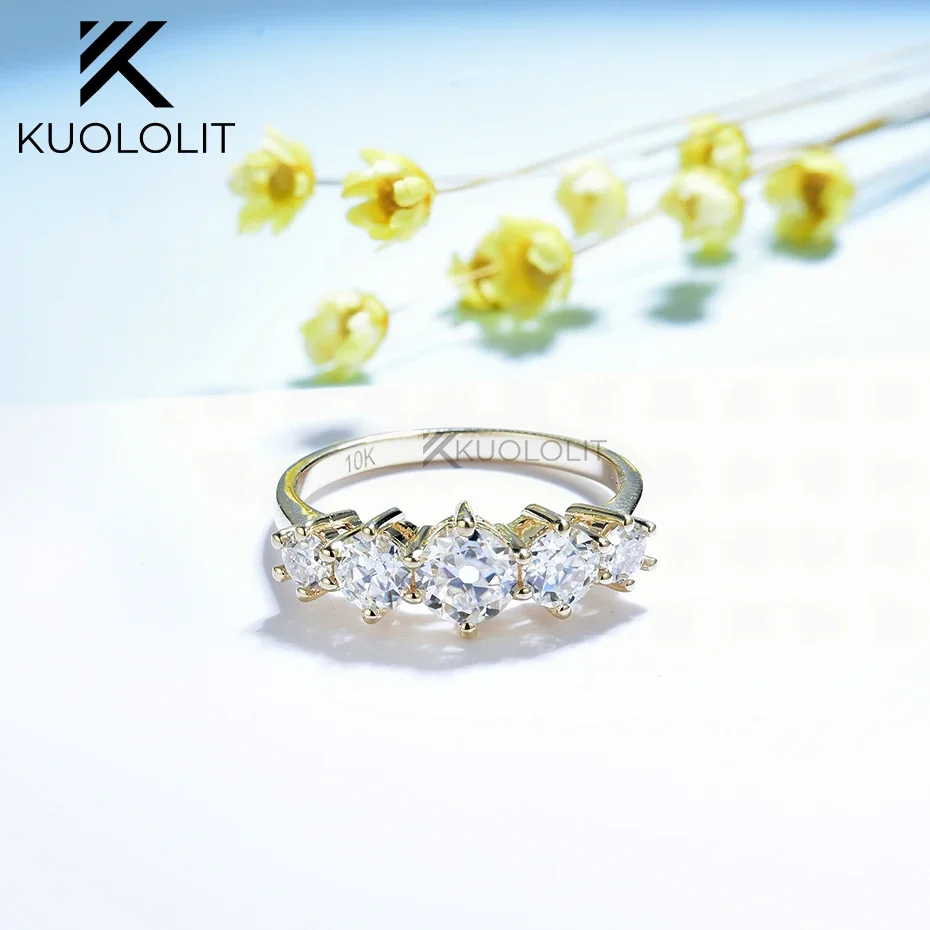 Kuololit 1.3CTW OEC Moissanite Ring for Women Soild 18K 14K Yellow Gold D/VVS1 Round Wedding Band for Engagement Christmas Gifts