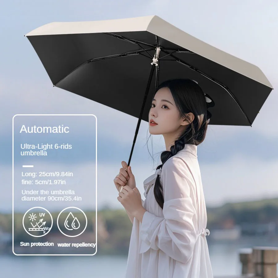 Ultraleichter und tragbarer automatischer Regenschirm für Frauen, geeignet für Wetterschutz und Sonnenschutz.