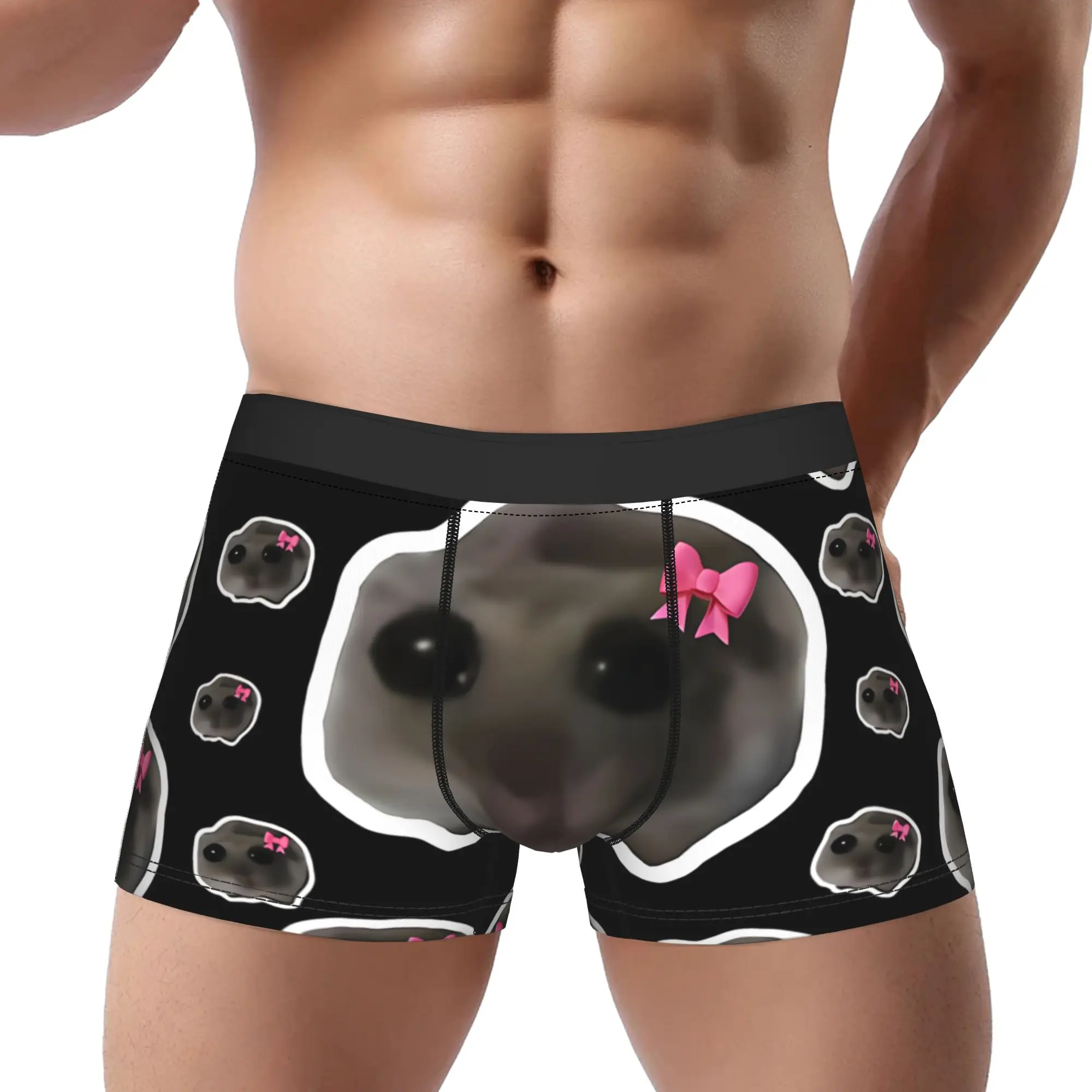 

1 шт. Трусы с принтом «Грустный хомяк, плачущий», дышащие, мужские, с принтом, шорты