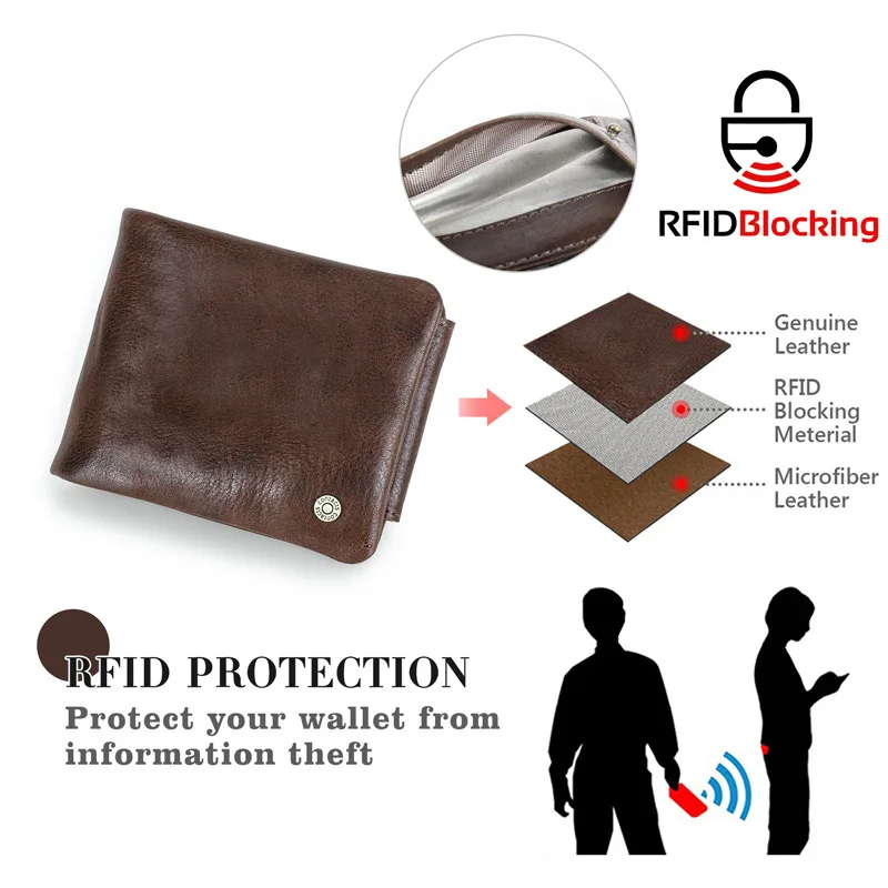 British Style Top Layer Cowhide Antitheft Brush Full Grain Top Layer Cowhide Three Fold Men Horizontal Multi Card Leather Wallet