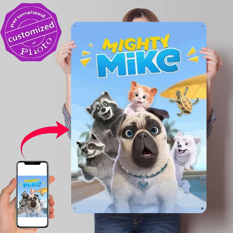 Mighty Mike Cartoon Characters 3D Texture Printed Poster Custom Vintage Metal Tin Plate Sign for Wall Art Decor Room Wand Deko
