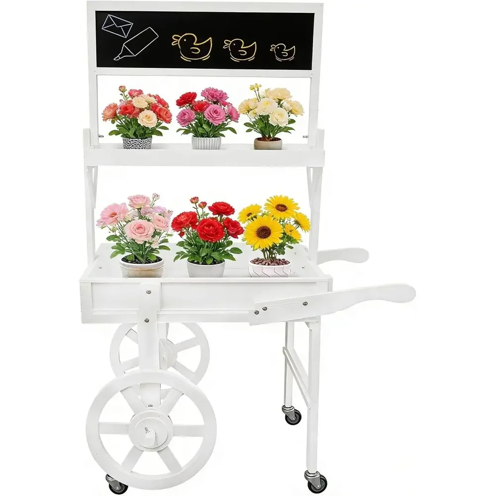 3-Tier Rolling Cart with Wheels, White, for Potted Plants and Storage Display