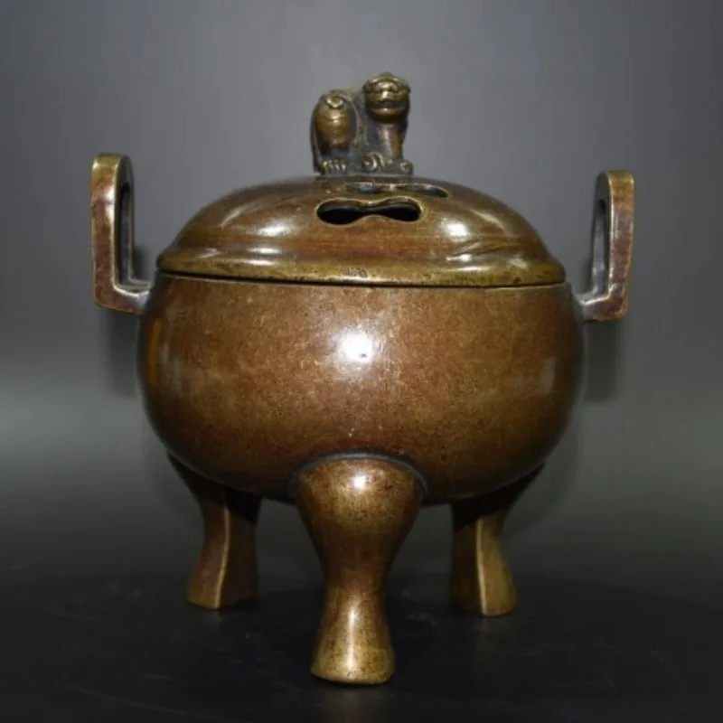 Copper Alloy Double-eared Three-legged Incense Burner Ornament
