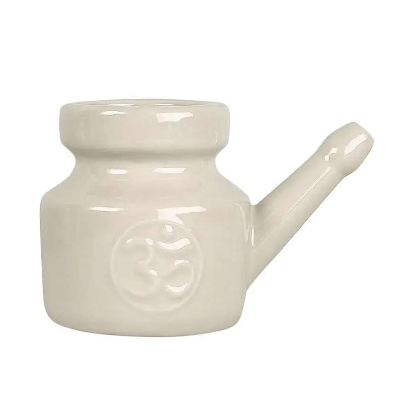 【STOCK】350Ml Ceramic Neti Pot Nose Cleaning Pot Leakproof Spout Pot for Nasal Rinsing Nose Washing Men Women,Grey