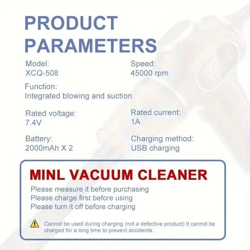 

1pc Cordless Handheld Vacuum Cleaner, High Power USB Rechargeable with Extended Battery Life, Multi- Dust Buster for and Car Us