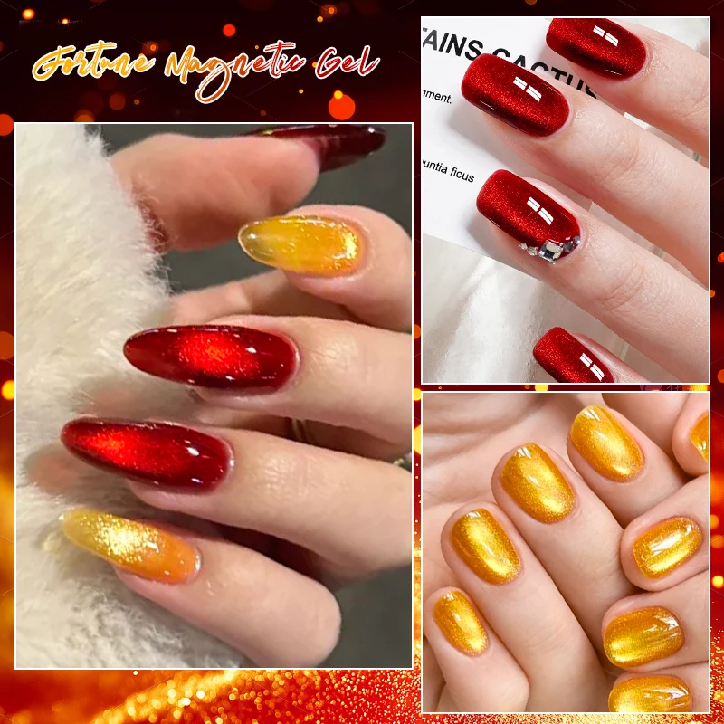 7 مللي الذهبي والأحمر القط المغناطيسي هلام مسمار البولندية جوهرة تأثير الأظافر شبه الدائم مسمار الفن نقع قبالة UV LED هلام الورنيش مانيكير