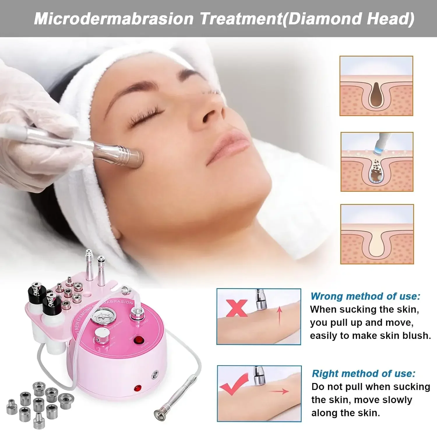 3 in1 Diamond Microdermabrasion Machine เครื่อง Dermabrasion ใบหน้าแบบมืออาชีพสําหรับการดูแลผิว กําจัดสิวหัวดํา