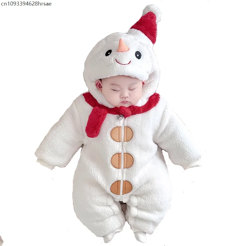 

Cute Winter Long Sleeve Fleece Thicken Christmas Snowbaby Onesie For Infant Boy Snowman Baby Girl Romper Costume