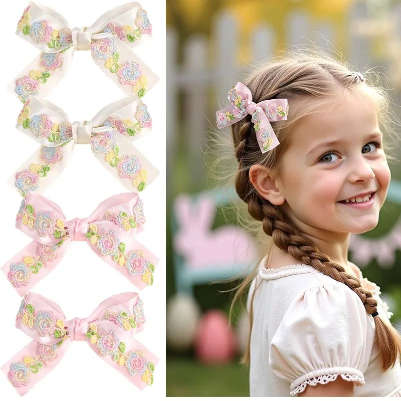 36pcs Floral Lace Embroidery Bow Hair Clips 4 Inch Barrettes Hairpins for Baby Girls Kids Bulk Hair Accessories