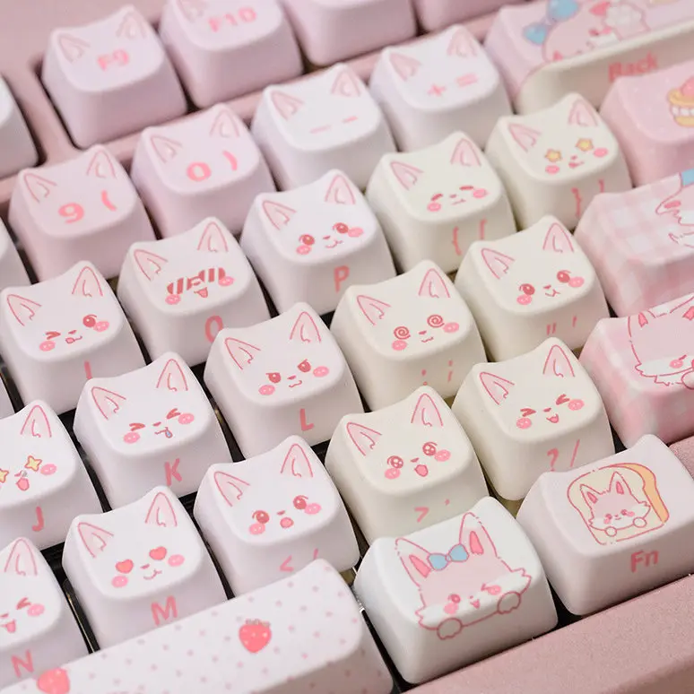 Pink Keycaps Cat-Ear MAO Profile Five-Sided Sublimation PBT Keycap Set Compatible with MX Switch Mechanical Keyboards for Women