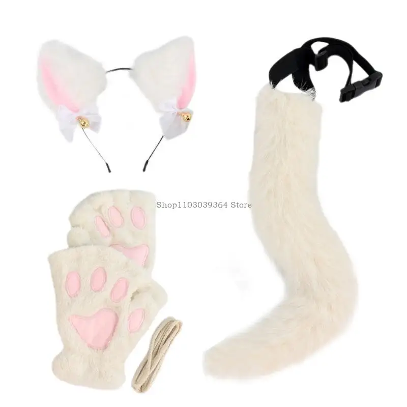 3 -stcs Halloween Cats kostuumaccessoires katten aankleden kostuumhoofdband, staart, handschoenen voor meisjescosplay Halloween