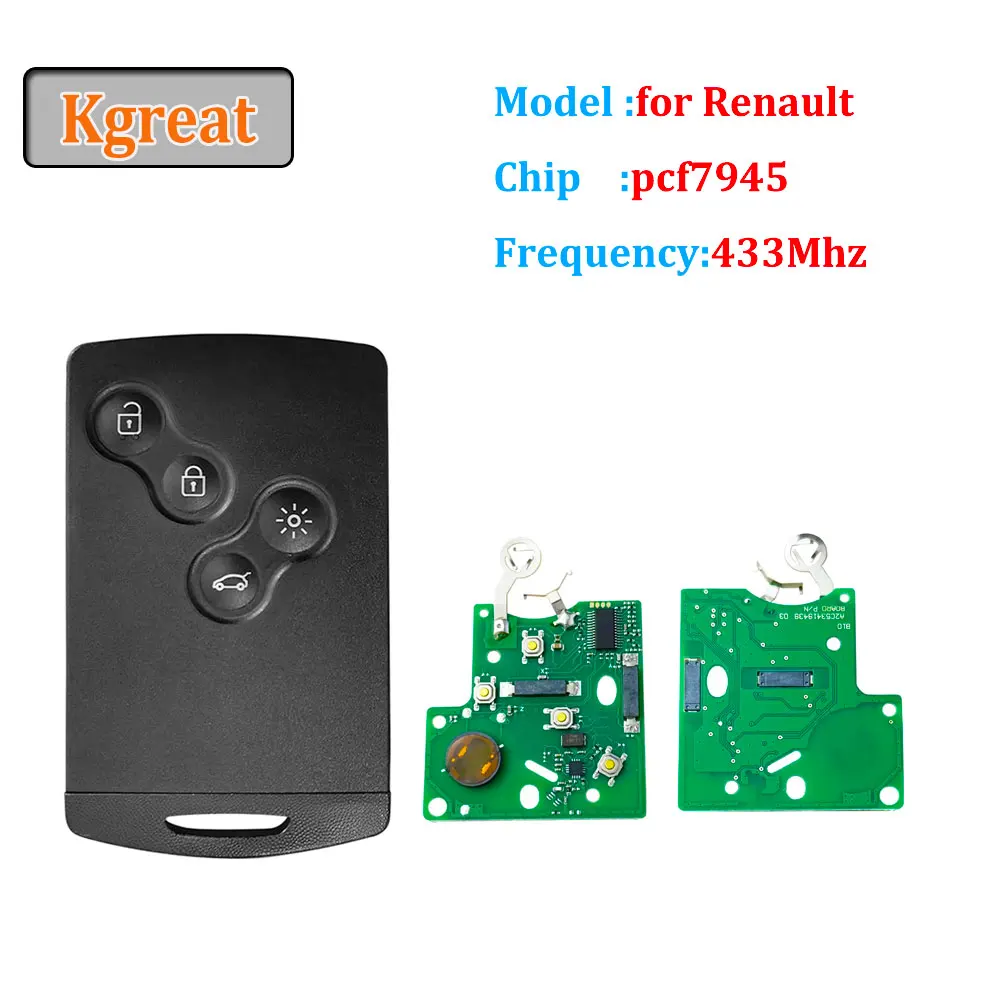 

Smart Card 4 Buttons PCF7945 4A Chip 433Mhz Car Remote Key for Renault Clio 4 Captur Passive Keyless Go Entry Remote HandsFree