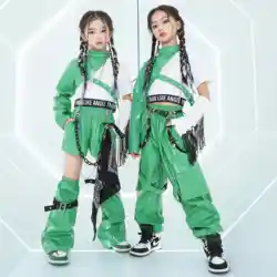Jazz Dance Costume Girls Hip Hop Outfits Green Sleevs Pants Kids Street Dance Performance Clothes Group Stage Clothing BL14042