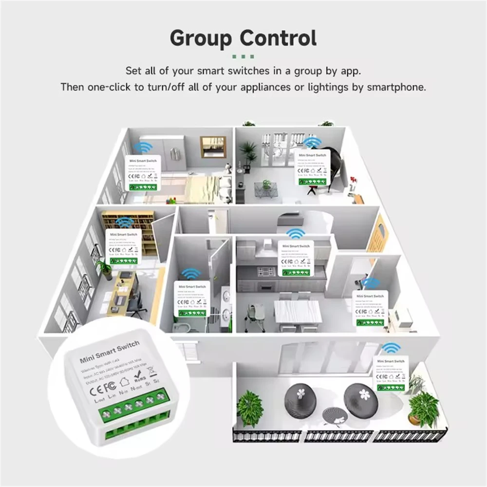 Tuya Mini 16A WiFi Switch Smart Life App 2 Way Control Smart Home Automation Module Interruptor Work for Alexa Google Home