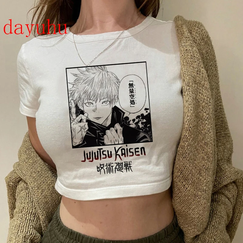90S Hip Hop Crop Top Tshirt Manga Japanese Anime Jujutsu Kaisen T Shirt Gojo Satoru Tops Yuji Itadori Cropped Tees T-shirt