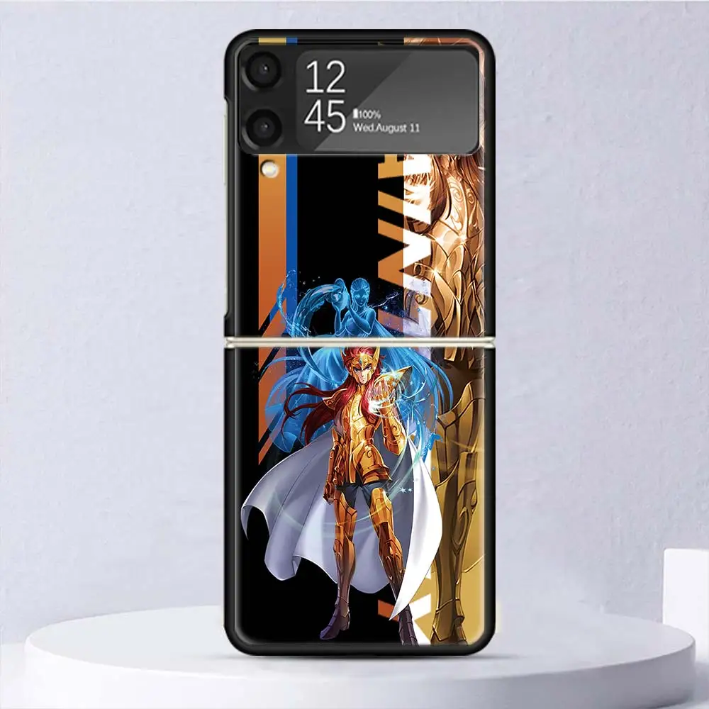 Anime Saint Seiya Shockproof Hard Case For Samsung Galaxy Z Flip 6 5 4 3 5G Phone Cover Z Flip3 Flip4 Flip5 Flip6 Black Shell Ga