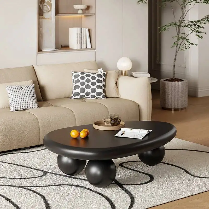 โต๊ะกาแฟทรงพิเศษสไตล์นอร์ดิกสำหรับห้องนั่งเล่น โต๊ะเก็บของ โต๊ะดีไซน์หรูหราทันสมัย ฐานโต๊ะไม้ เฟอร์นิเจอร์