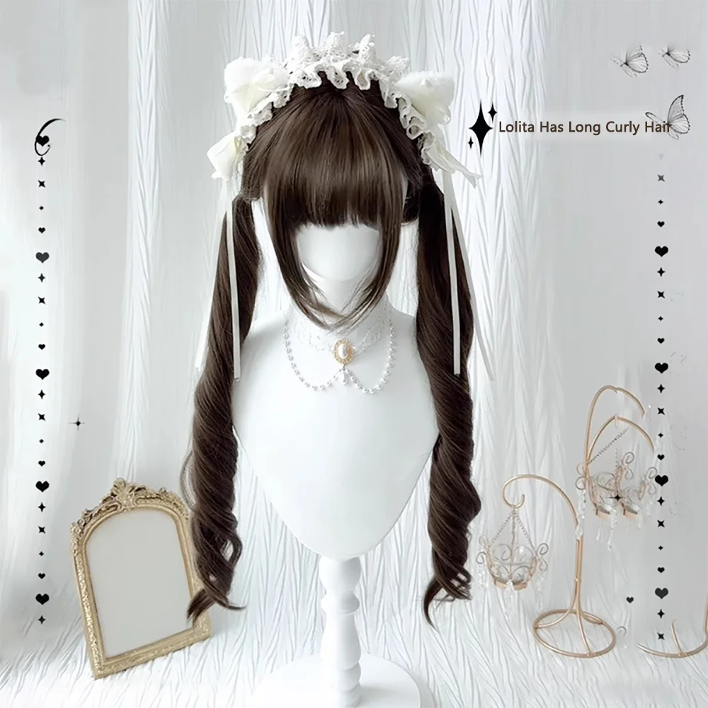 ผมสังเคราะห์คอสเพลย์โรมันเคอร์ลี่พร้อมหน้าม้า หางม้าแบบถอดได้ เหมาะสำหรับวิกผมโลลิต้าสำหรับเล่นบทบาทสมมติในอนิเมะของผู้หญิงในชีวิตประจำวัน