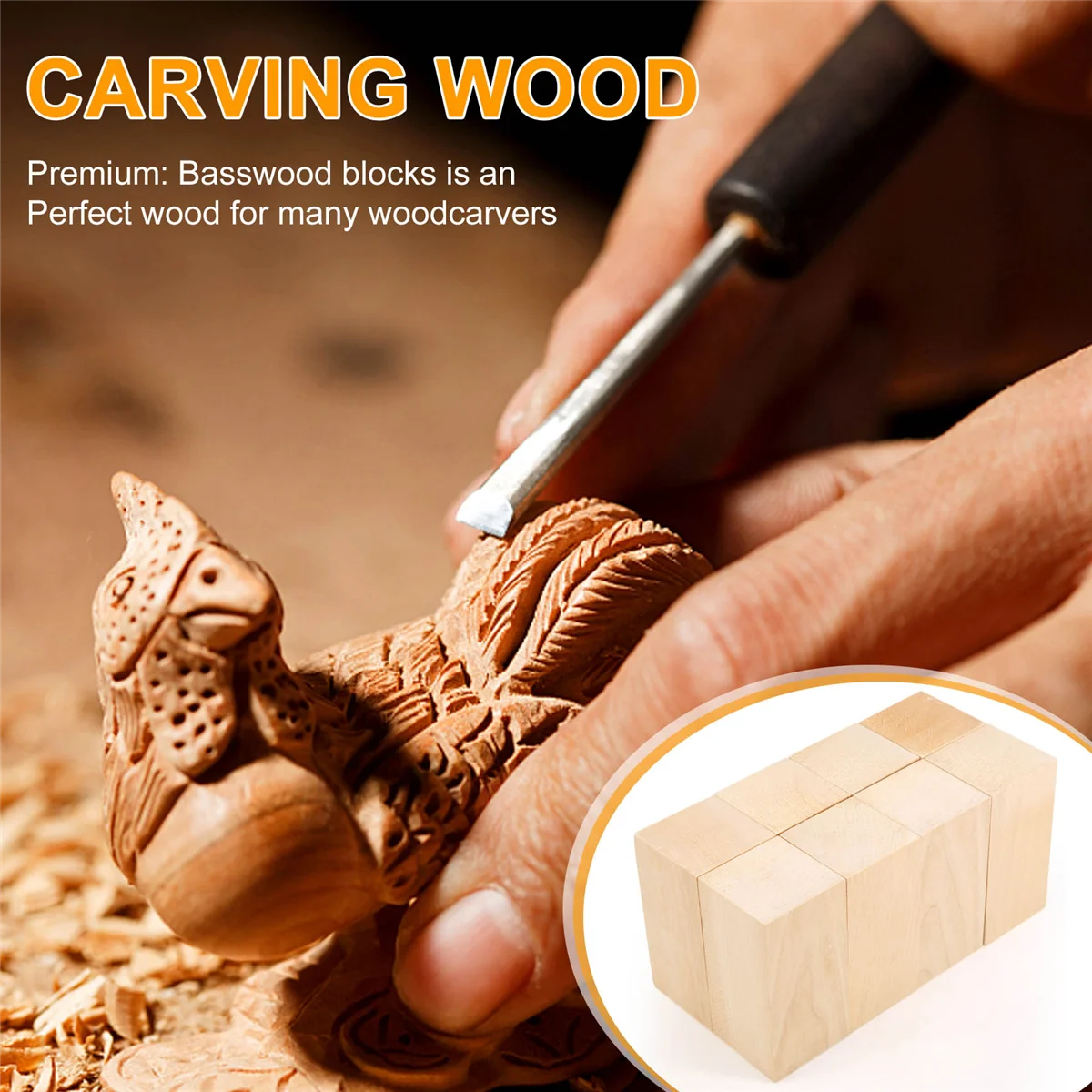 Basswood Carving Blocks 4 x 2 x 2 Inch,Large Whittling Wood Carving Blocks Kit for Kids Adults Beginners or Expert