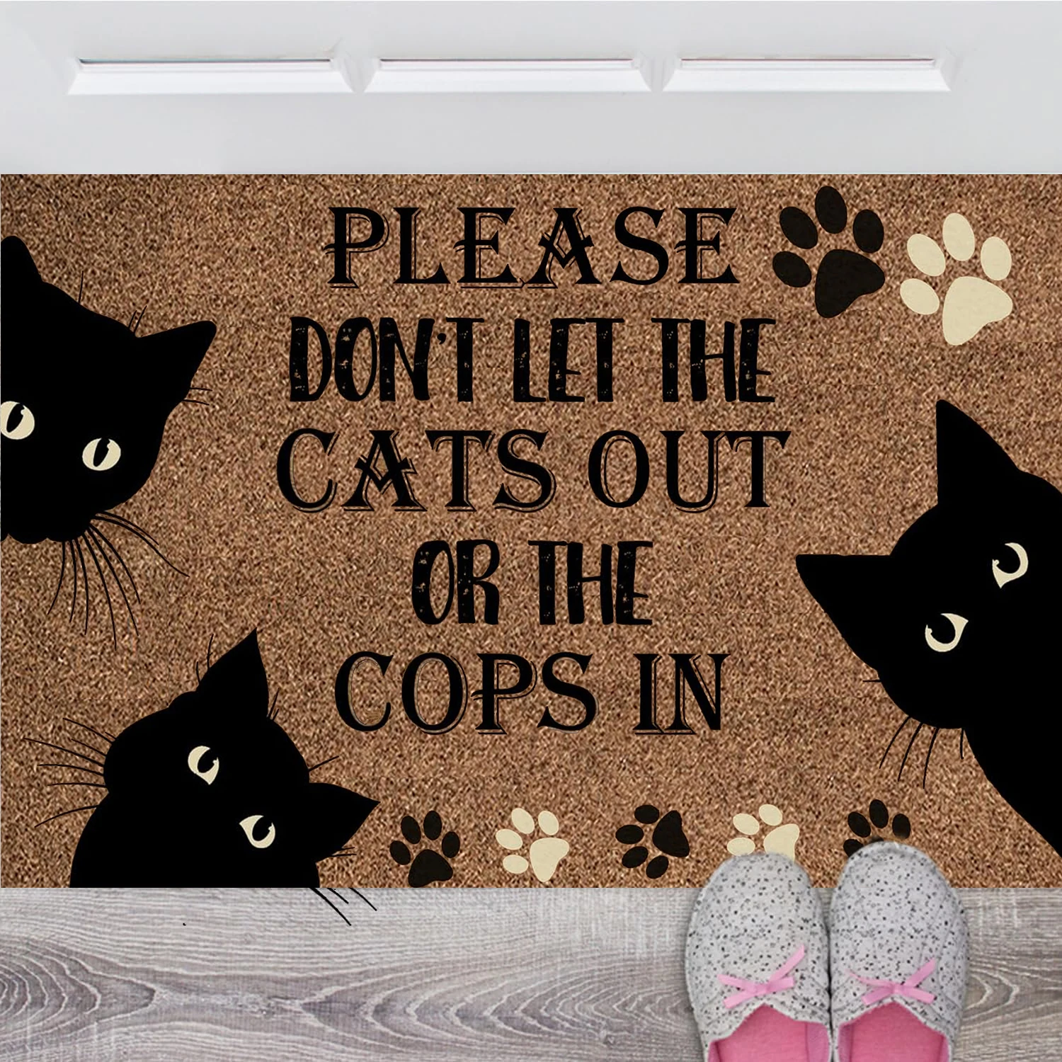 Don't Let The Cat Out Or The Cops In Door Mat, Rubber, Non Slip Entryway Rug, Cat Lover Gift, Rude Doormat, Home Police Foot Mat