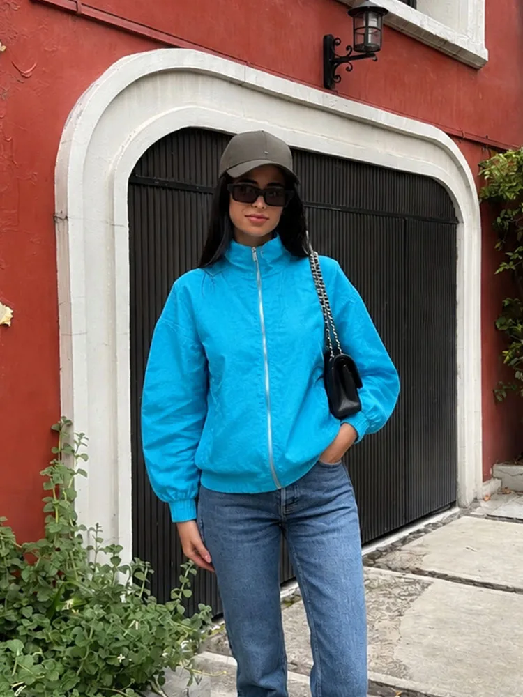 HH Soft Gentle Bright Blue Coat Women Spring Autumn Long Sleeve Relaxed Fit Sweet Cafe Warm Elegant Chic Fashion Jacket