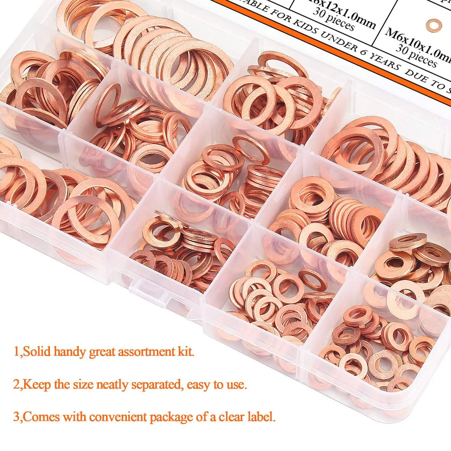 200/300pcs O Ring Copper Washer Gasket Set M5-M20 Flat Ring Seal For Boat Crush Flat Seal Ring Sump Plug Oil Gaskets