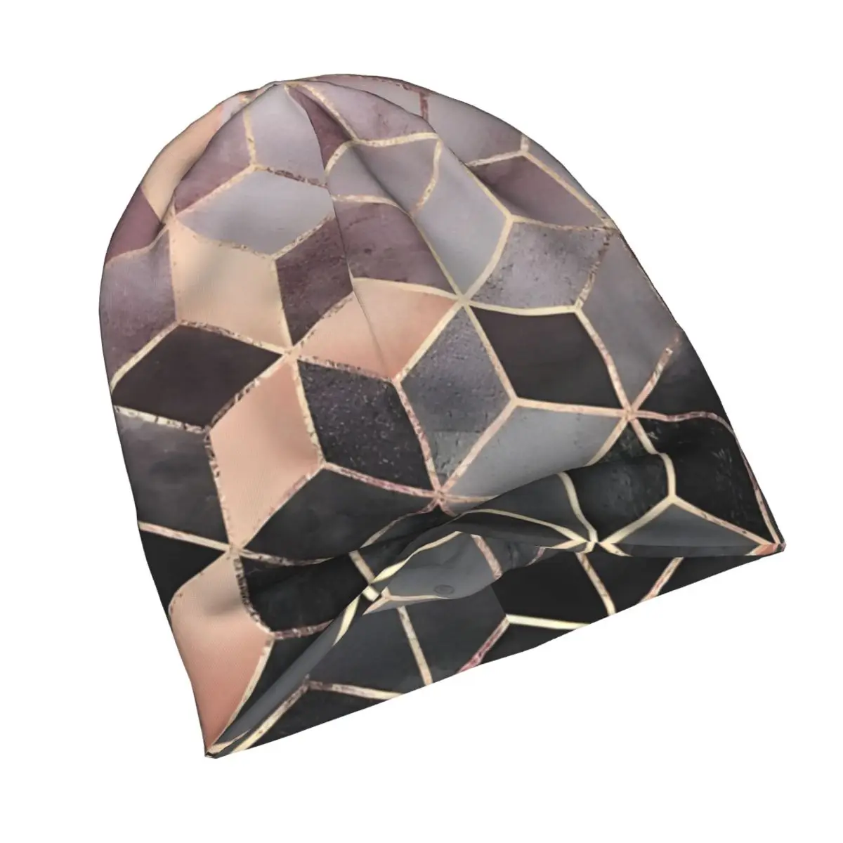 Pink And Grey Gradient Cubes Unisex Bonnet Thin Outdoor Double Layer Hats For Men Women image 4