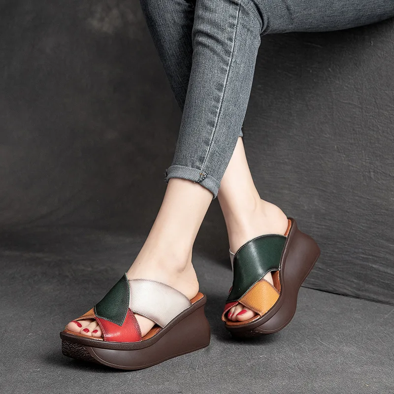 GKTINOO 2024 Summer Slippers Genuine Leather Shoes Handmade Slides Flip Flop On The Platform Clogs For Women Woman Slipper