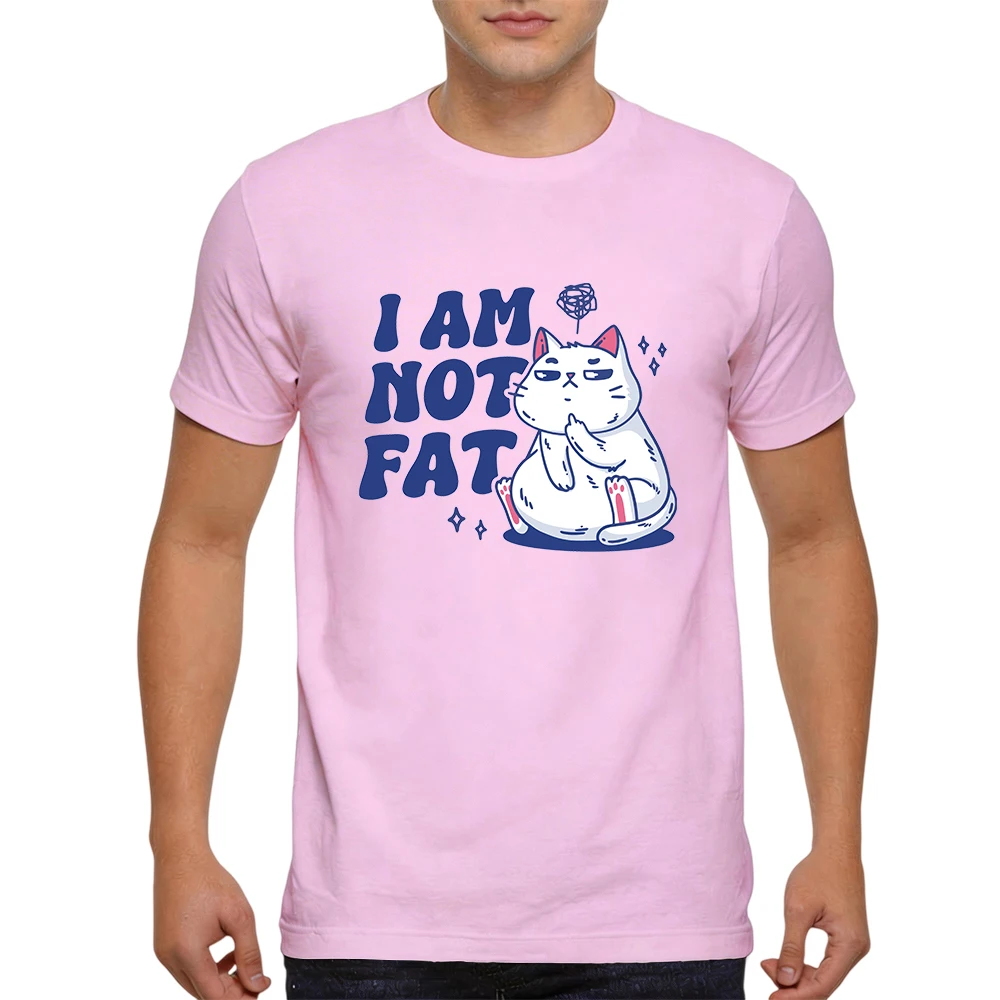 Mens 100% Cotton T Shirt Chubby White Cat With Yarn Ball Funny Cartoon Slogan Print Breathable Short Sleeve Daily Wear