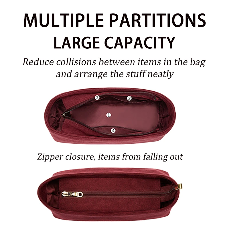 Soft Velvet Bag Organizer Insert Same Red For Carryall S Colorfast Inner Lining Support Bag Shape Three-dimensional Tidy Storage