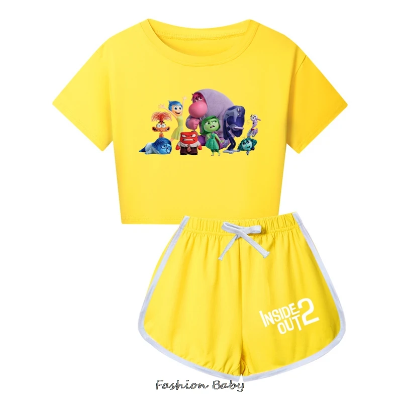 Summer inside out2 Princess T Shirt Kids Summer T-shirt + Sport Shorts 2pcs Sets Children's Clothes Girls Outfits With Children