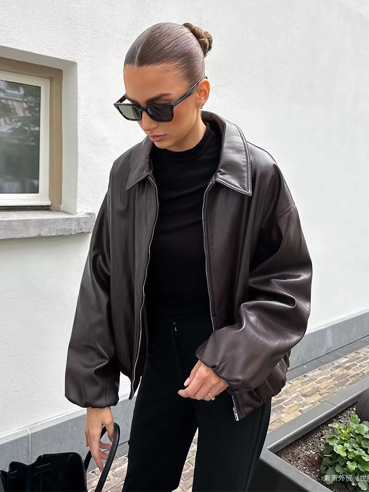 

Женская кожаная куртка 2025, новая весенняя мода, пальто на молнии с длинными рукавами, женская уличная верхняя одежда, новые куртки с длинными рукавами ﻿